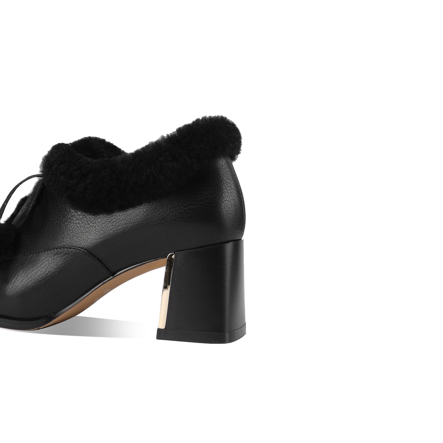 TinaCus Genuine Leather Handmade Fur Lining Pumps Women's Square Toe Mid Chunky Heels Lace up Oxford Shoes