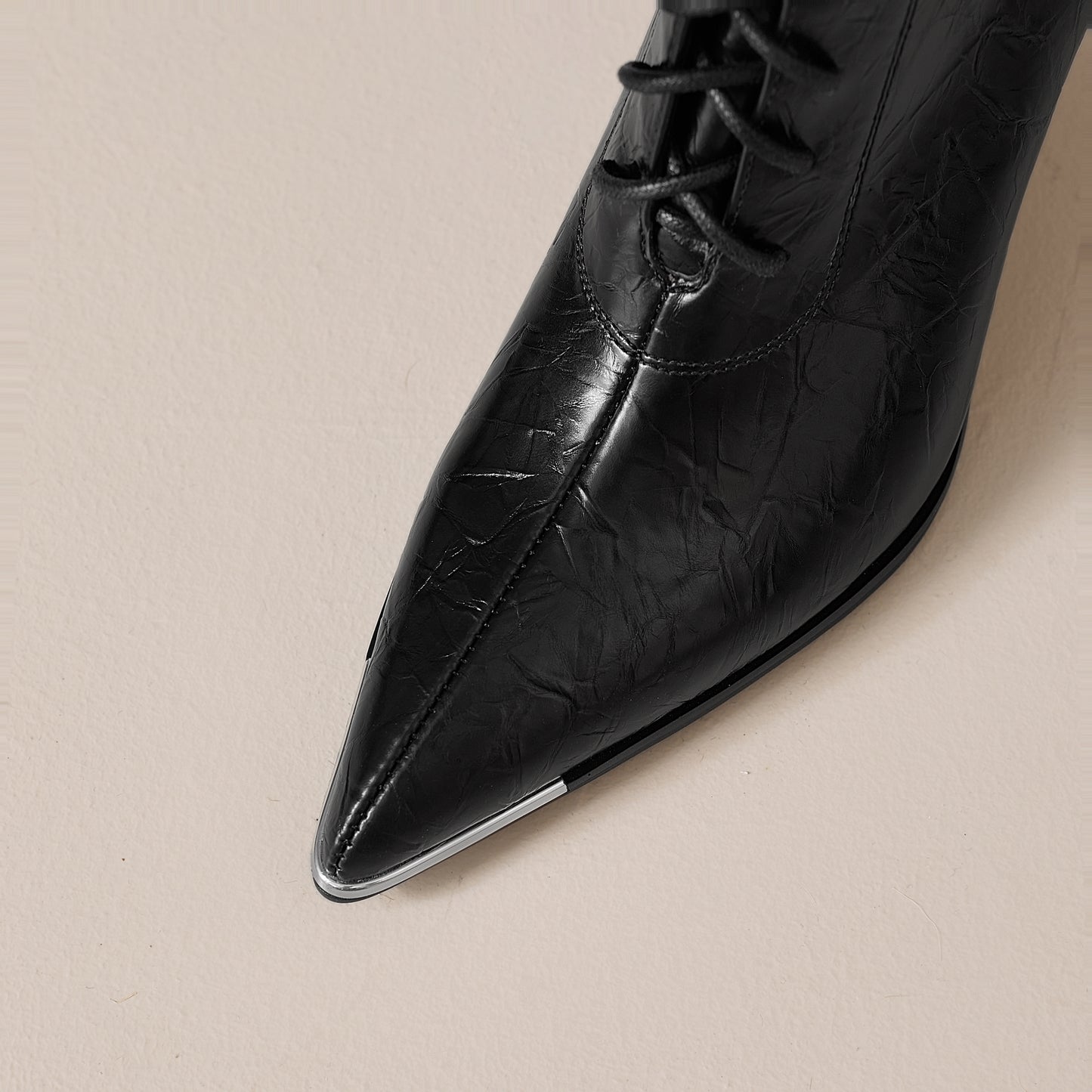 TinaCus Women's Selftie& Zipper Short Boots Pointed Toe Genuine Leather High Heels Stylish Ankle Boots