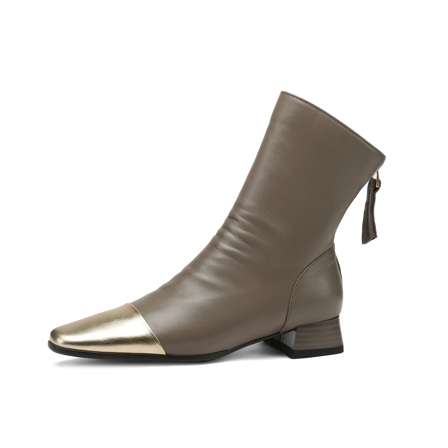 TinaCus Women's Cap-Toe Genuine Leather Handmade Low Heel Back Zip Up Ankle Boots