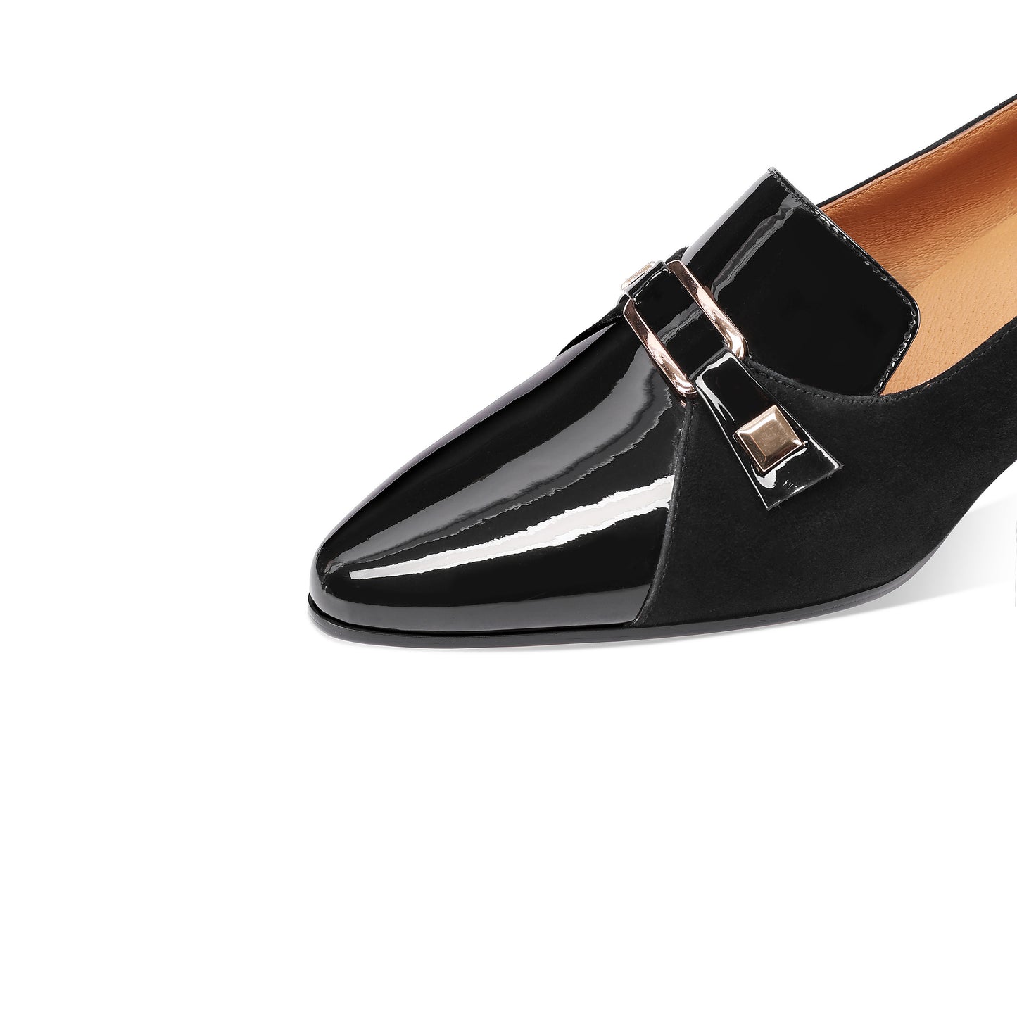 TinaCus Women's Pointed Toe Suede & Patent Leather Handmade Metal Buckle Mid Heels Pumps Shoes