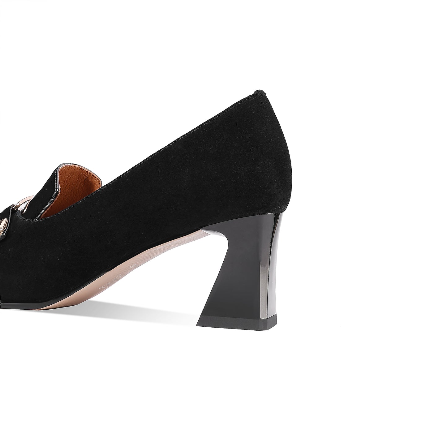 TinaCus Women's Pointed Toe Suede & Patent Leather Handmade Metal Buckle Mid Heels Pumps Shoes