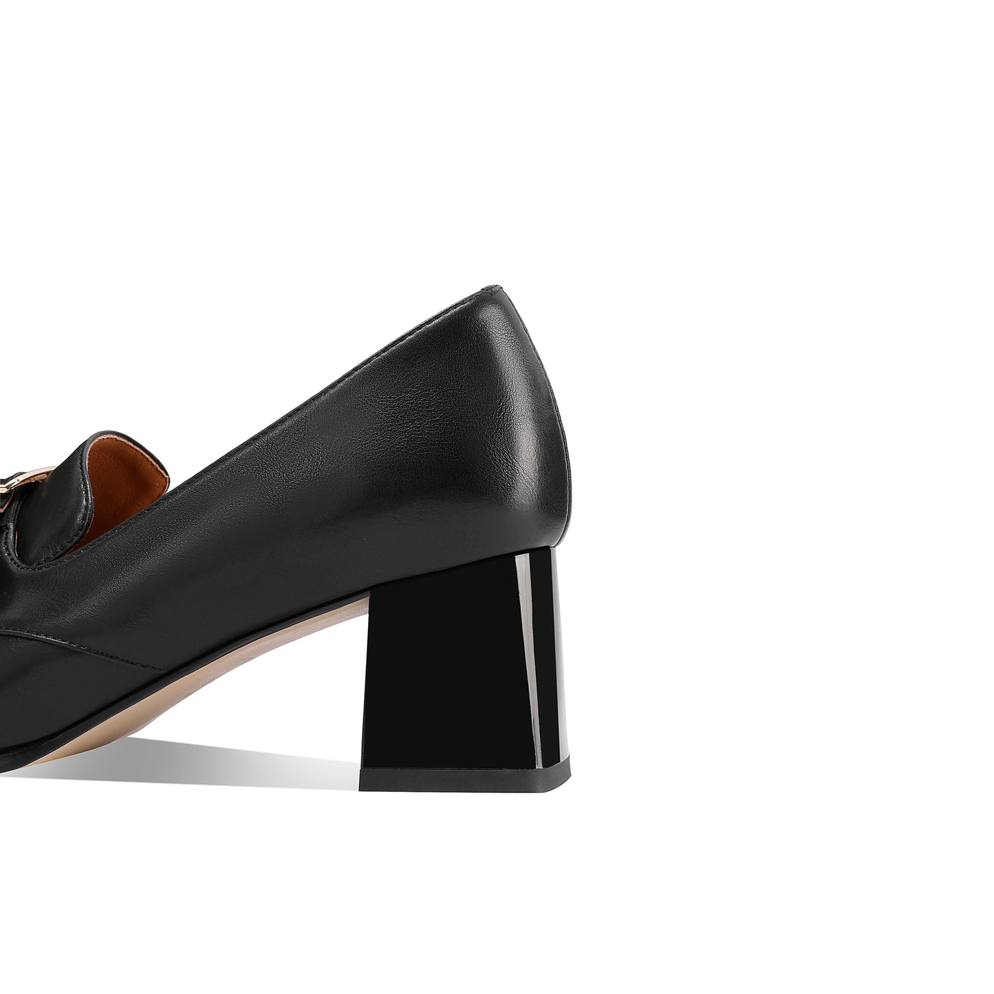 TinaCus Square Toe Women's Mid Chunky Heels Handmade Metal Buckle Genuine Leather Loafers Shoes