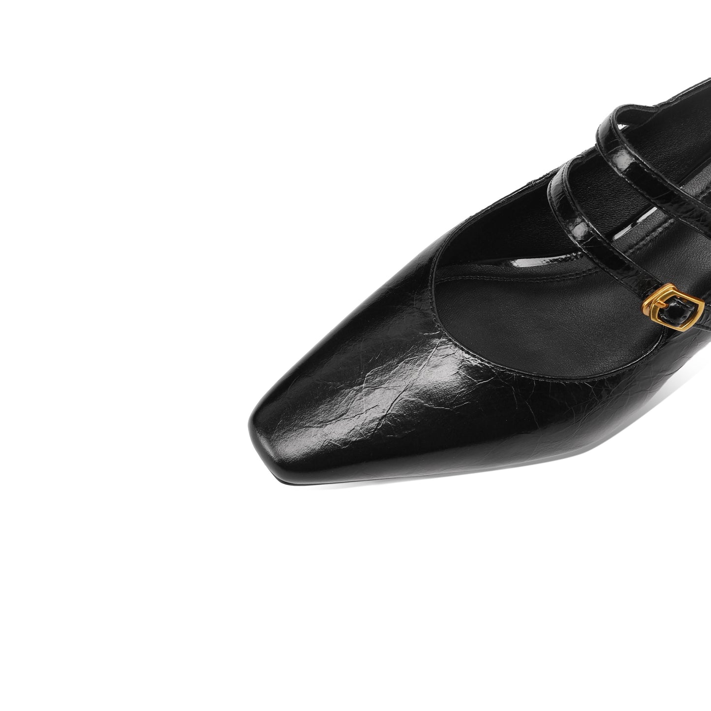 TinaCus Genuine Leather Women's Square Toe Handmade Belt Buckles Low Heels Chic Pumps Shoes
