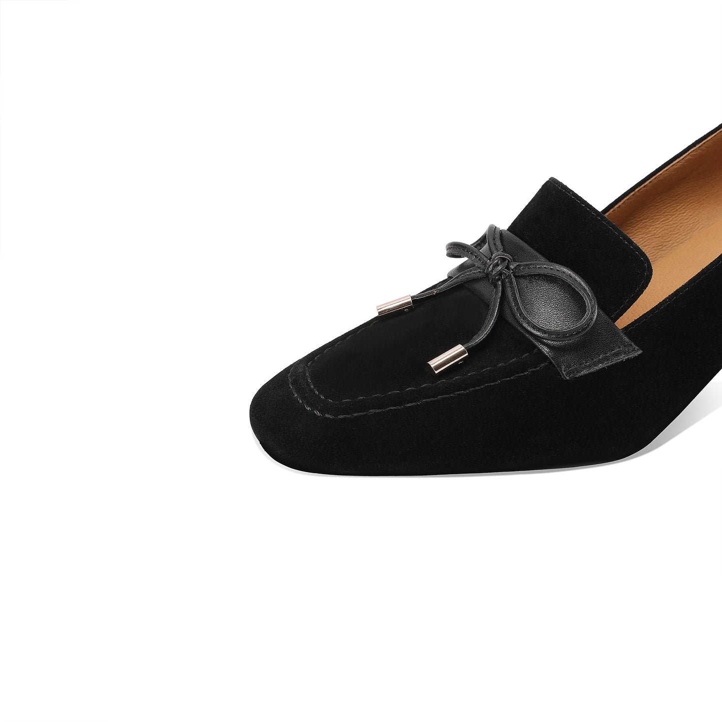 TinaCus Handmade Women's Suede Leather Comfy Slip On Square Toe Block Heel Office Loafers Shoes