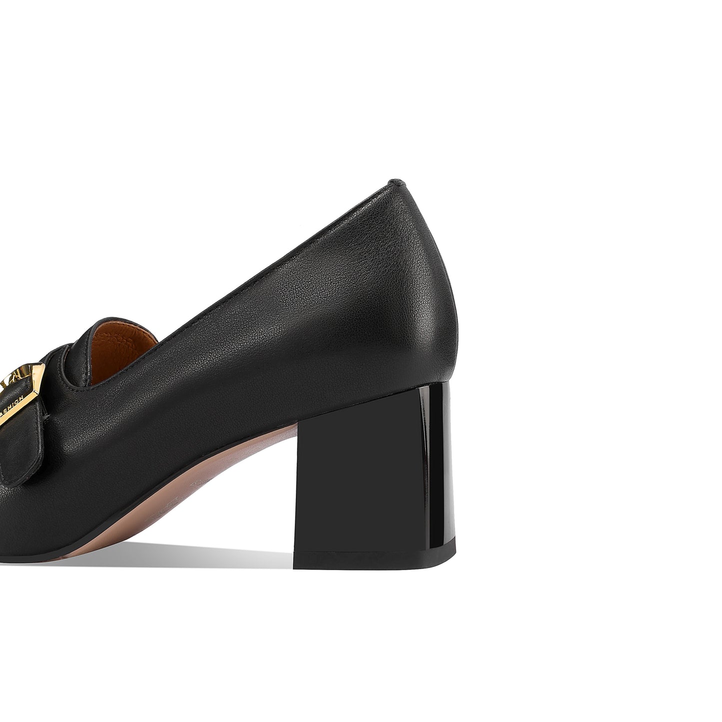 TinaCus Women's Square Toe Genuine Leather Mid Chunky Heels Loafers Shoes with Handmade Strap Buckle