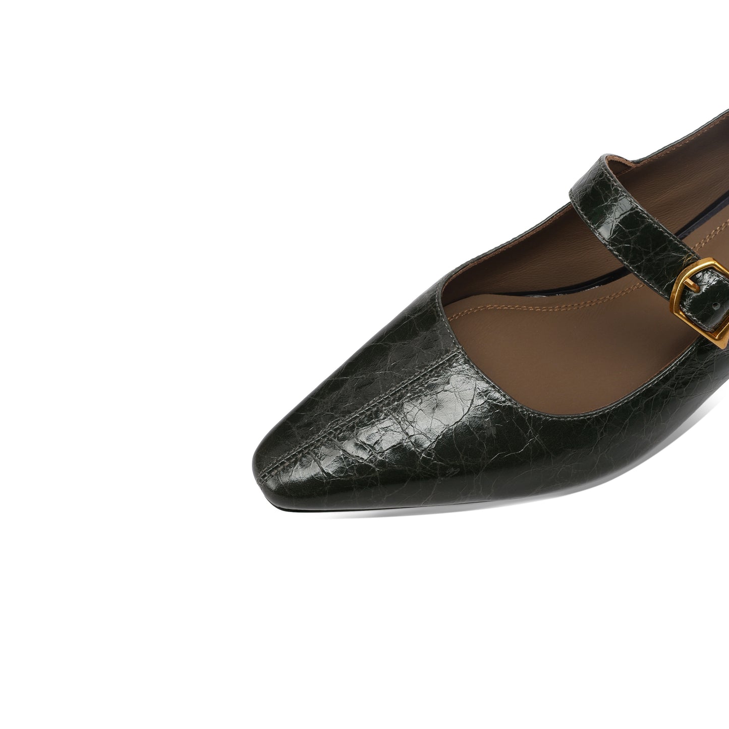 TinaCus Women's Pointed Toe Handmade Strap Buckle Genuine Leather Low Heels Dress Pumps Shoes