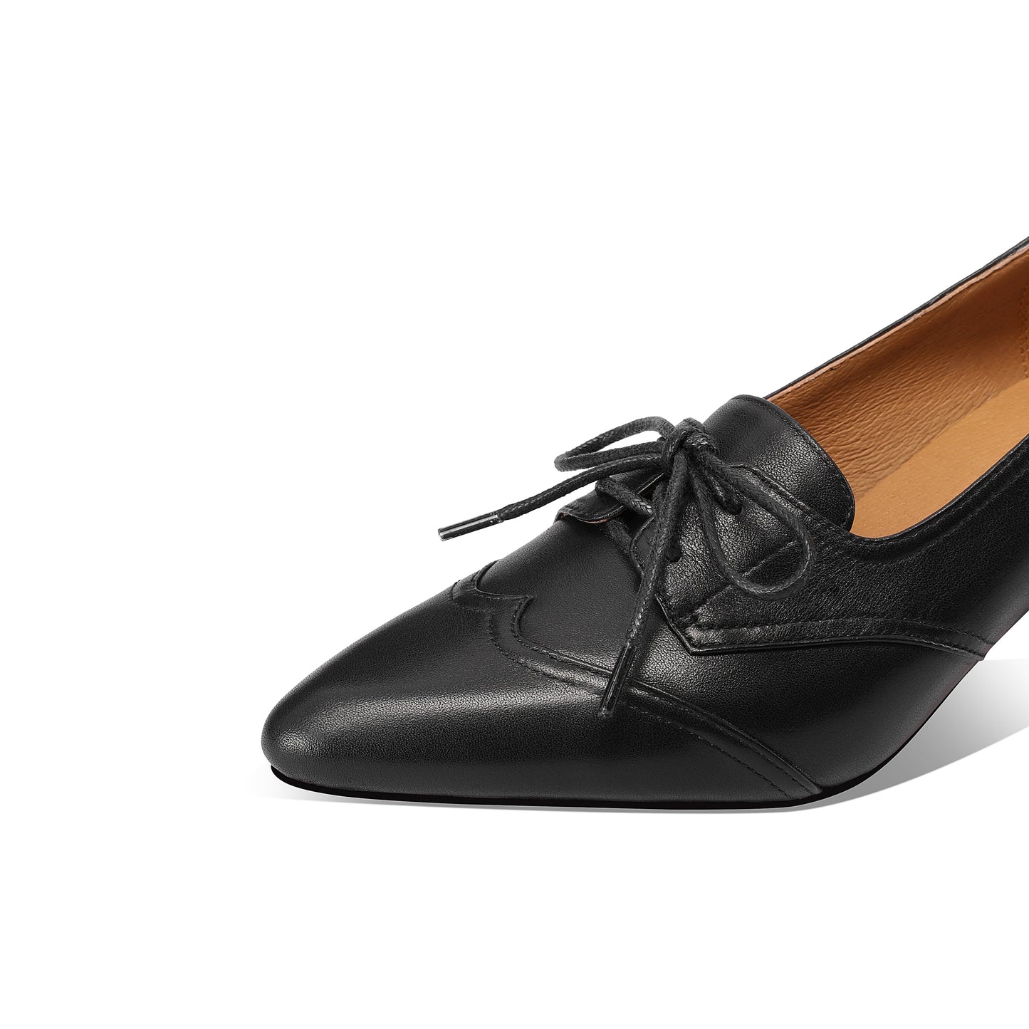 TinaCus Women's Pointed Toe Genuine Leather Handmade Chunky Heels Lace up Oxford Shoes