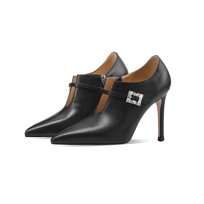 TinaCus Women's Sexy Pumps Handmade Genuine Leather Pointded Toe V-Cutting Side Zip Stiletto Heels Wedding Party