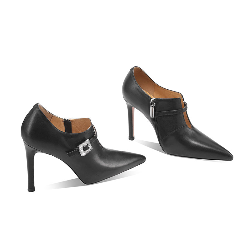 TinaCus Women's Sexy Pumps Handmade Genuine Leather Pointded Toe V-Cutting Side Zip Stiletto Heels Wedding Party