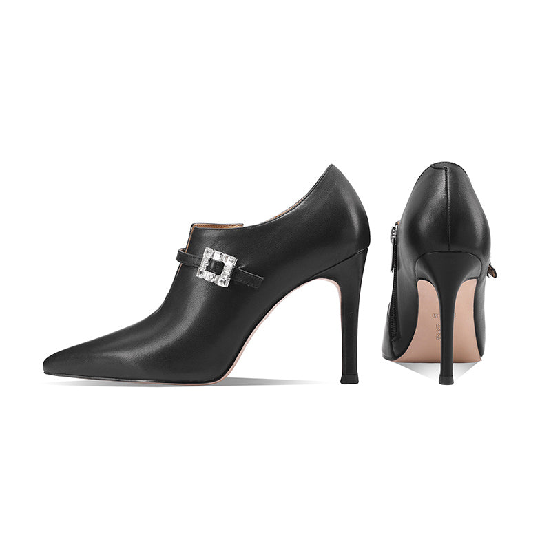 TinaCus Women's Sexy Pumps Handmade Genuine Leather Pointded Toe V-Cutting Side Zip Stiletto Heels Wedding Party