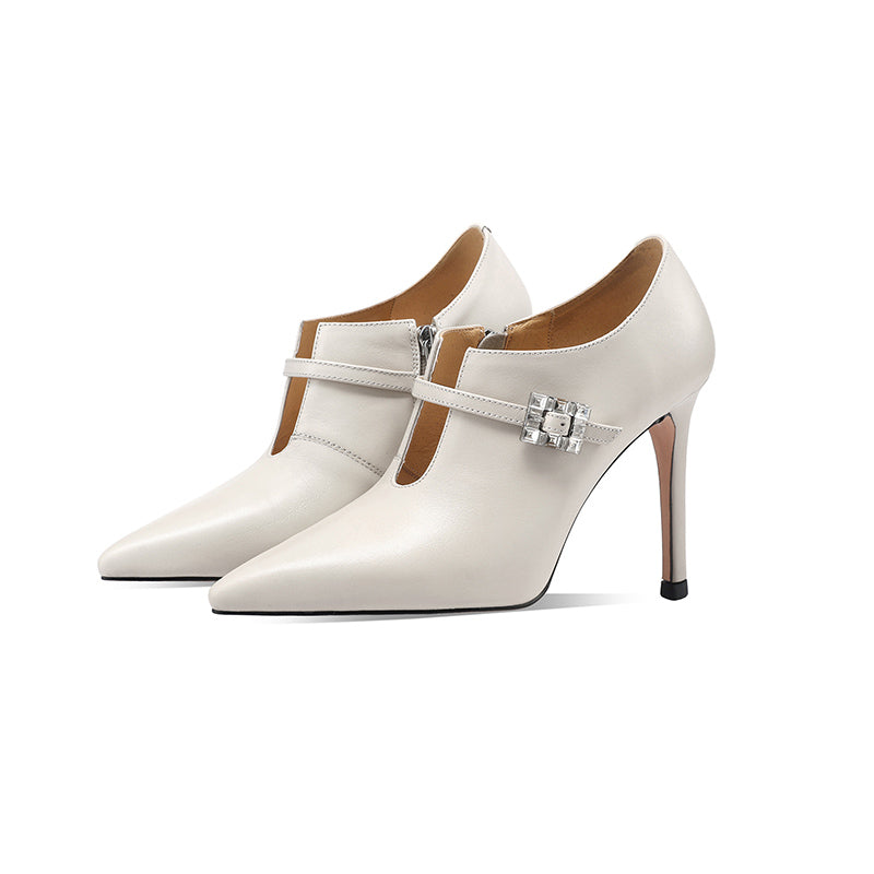 TinaCus Women's Sexy Pumps Handmade Genuine Leather Pointded Toe V-Cutting Side Zip Stiletto Heels Wedding Party