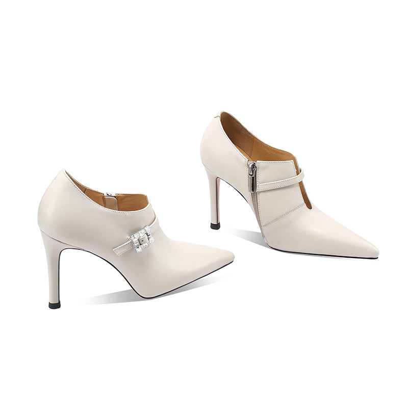 TinaCus Women's Sexy Pumps Handmade Genuine Leather Pointded Toe V-Cutting Side Zip Stiletto Heels Wedding Party
