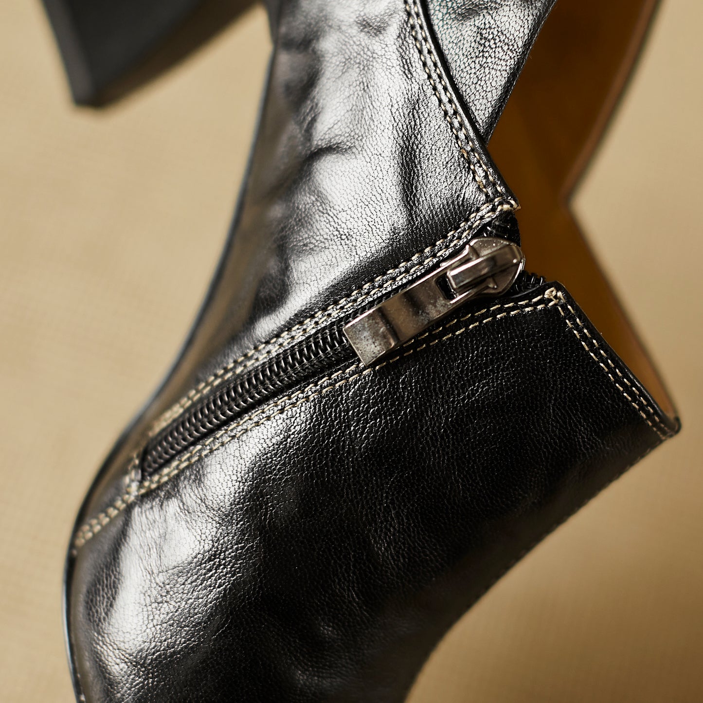 TinaCus Handmade Women's Genuine Leather Square Toe V-Cut Side Zipper Mid Block Heel Loafers Shoes