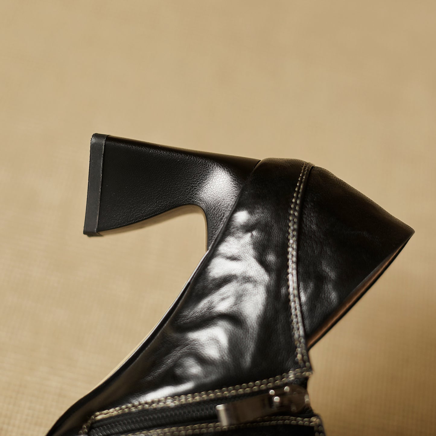 TinaCus Handmade Women's Genuine Leather Square Toe V-Cut Side Zipper Mid Block Heel Loafers Shoes