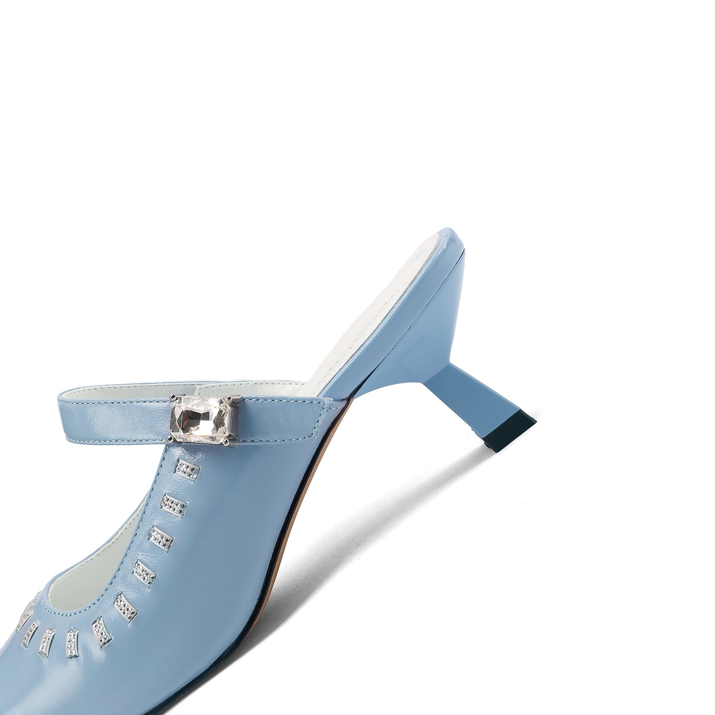TinaCus Genuine Leather Women's Mules Pointed Toe Handmade Mid Heels Sandals
