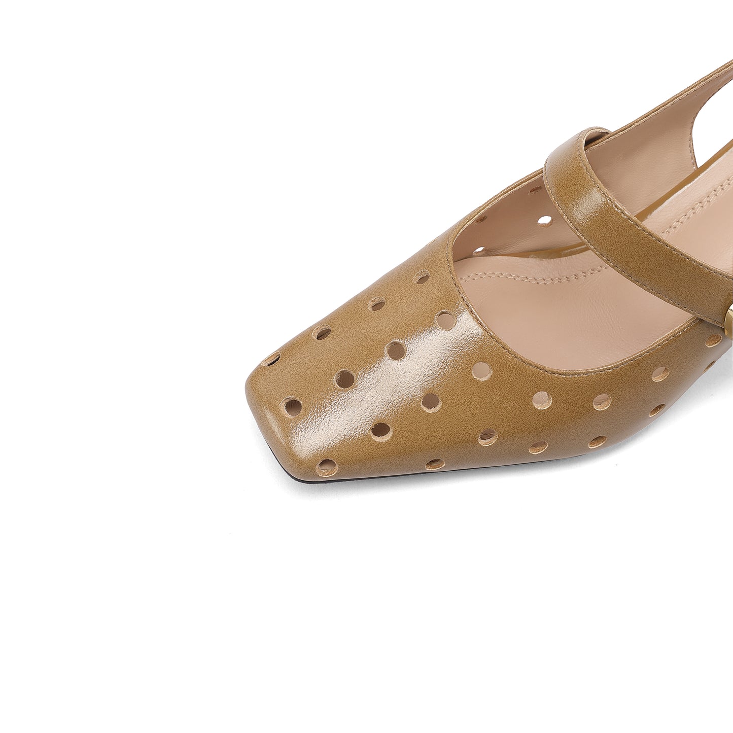 TinaCus Women's Square Toe Genuine Leather with Holes Handmade Mid Block Heels Chic Slingbacks Sandals