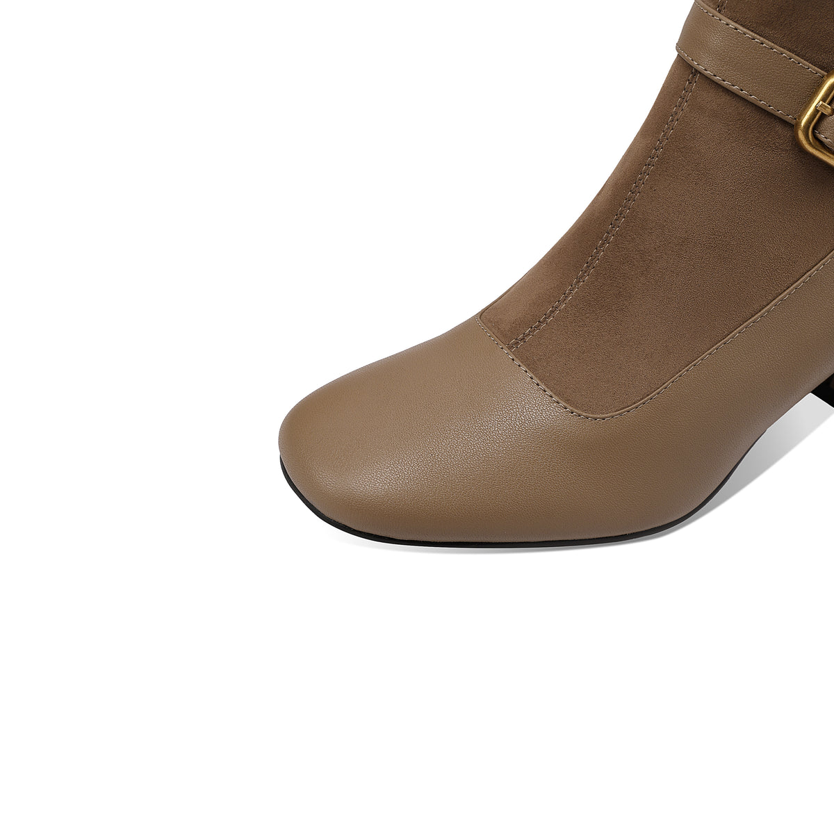 TinaCus Women’s Two-Tone Patchwork Buckle Strap Round Toe Block Heel Ankle Boots