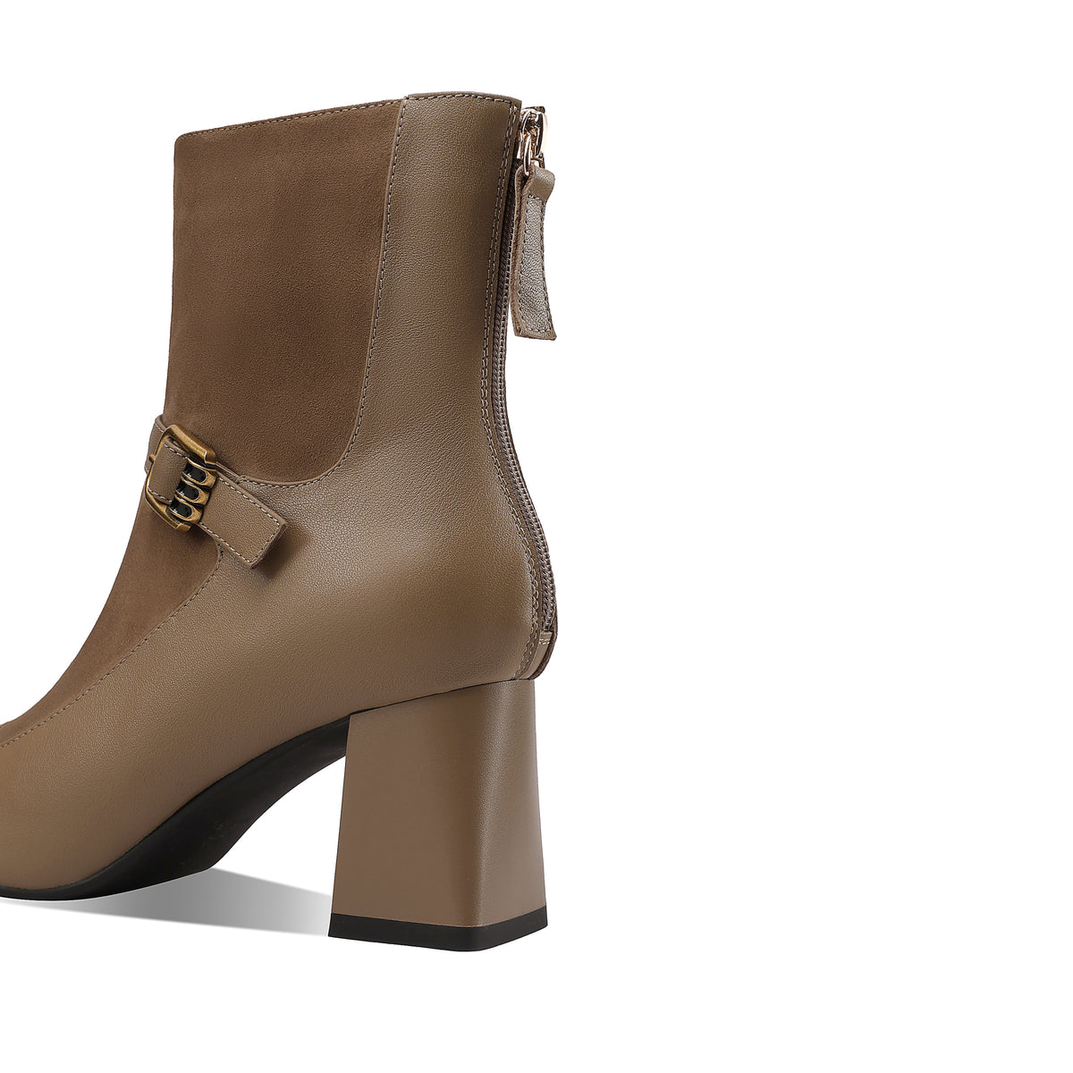 TinaCus Women’s Two-Tone Patchwork Buckle Strap Round Toe Block Heel Ankle Boots