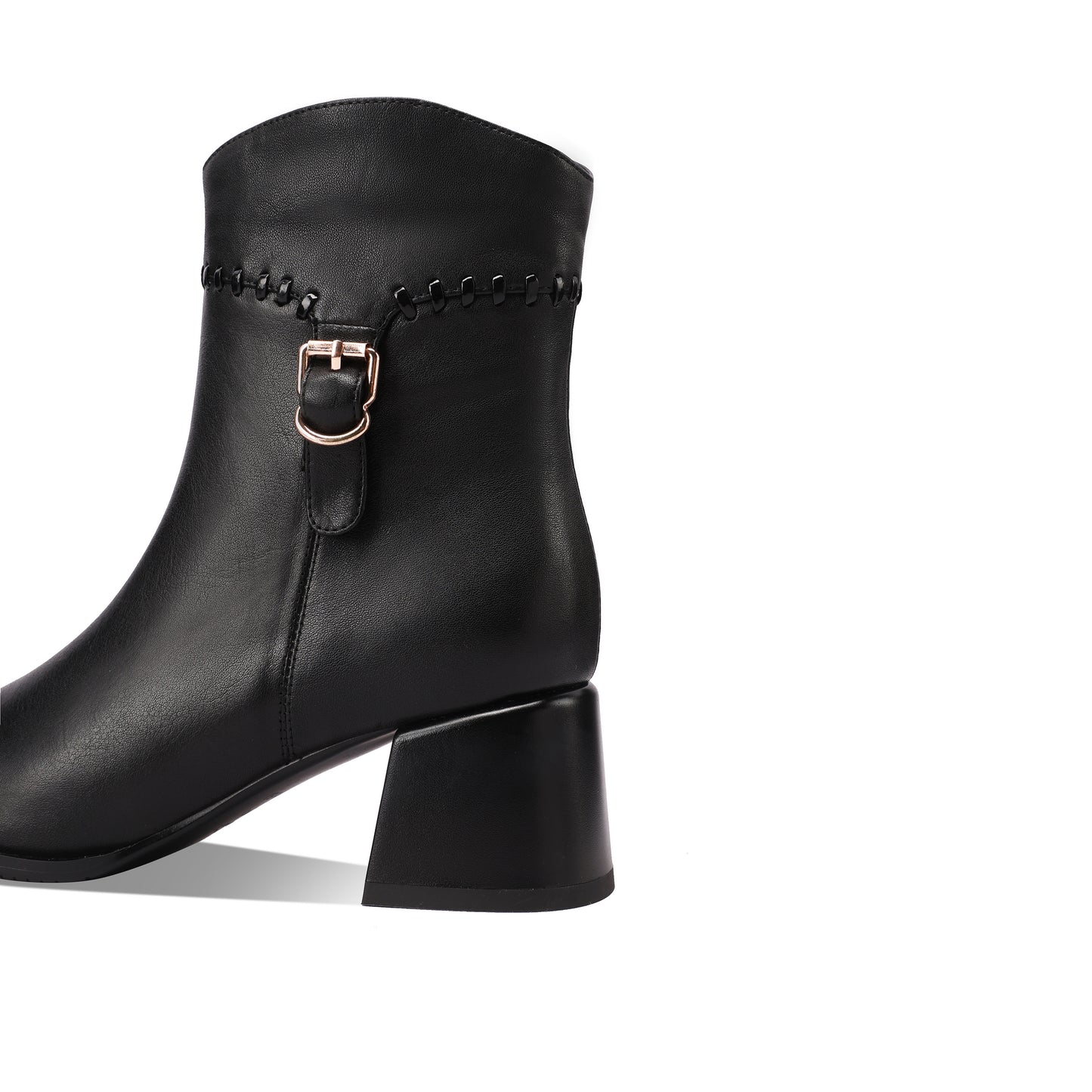 TinaCus Women's Round Toe Zip up Ankle Boots Genuine Leather Handmade Buckle Chunky Heels Booties