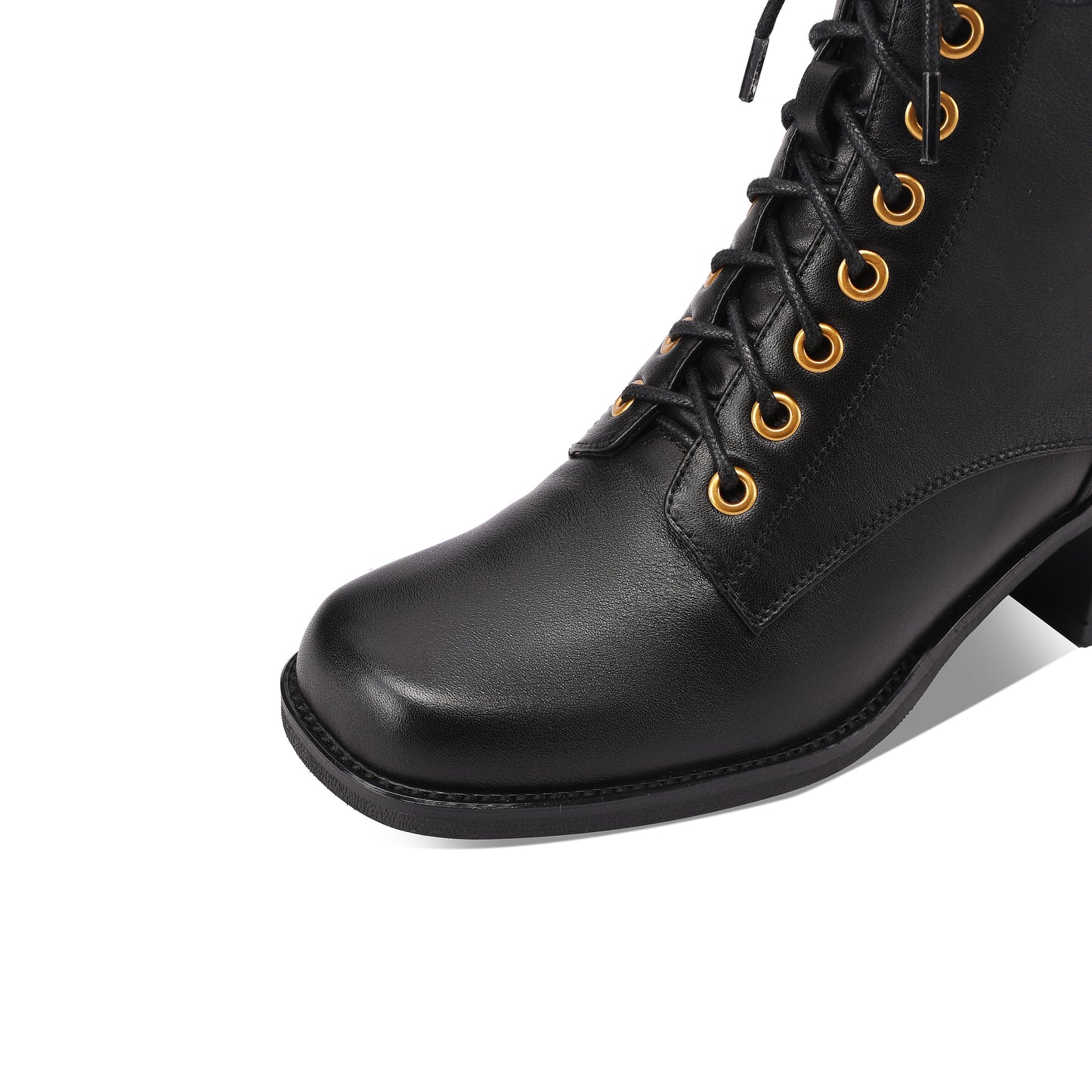 TinaCus Genuine Leather Handmade Short Boots Women's Square Toe Chunky Heels Zipper & Selftie Booties