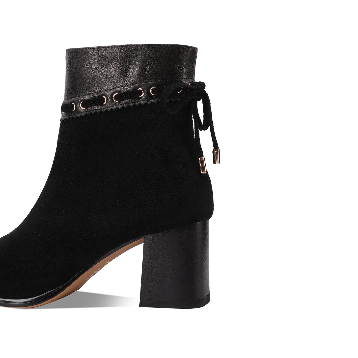 TinaCus Zipper with Lace up Ankle Boots Women's Square Toe Suede & Genuine Leather Mid Chunky Heels Handmade Booties