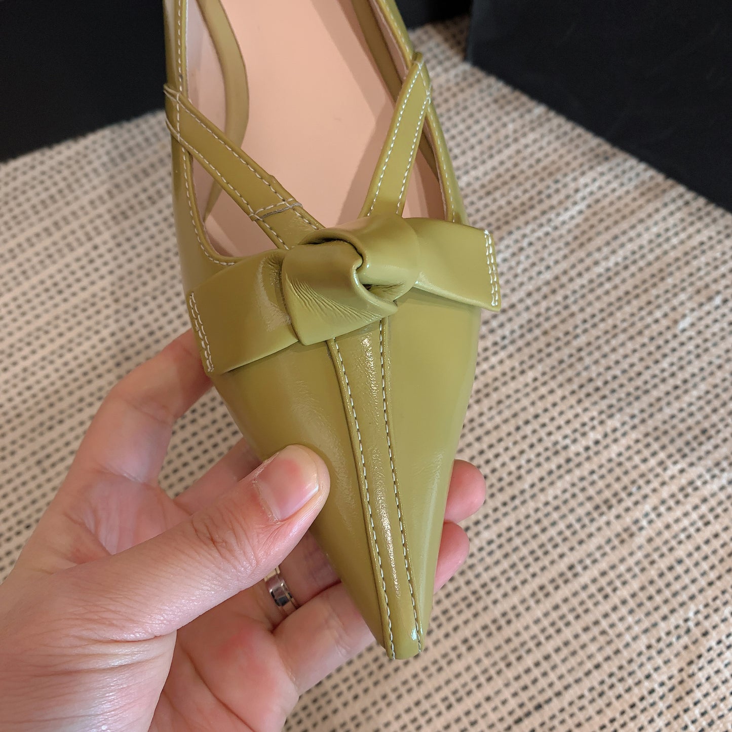 TinaCus Pointed Toe Genuine Leather Handmade Knot Slip On Women's Cute Flat Shoes