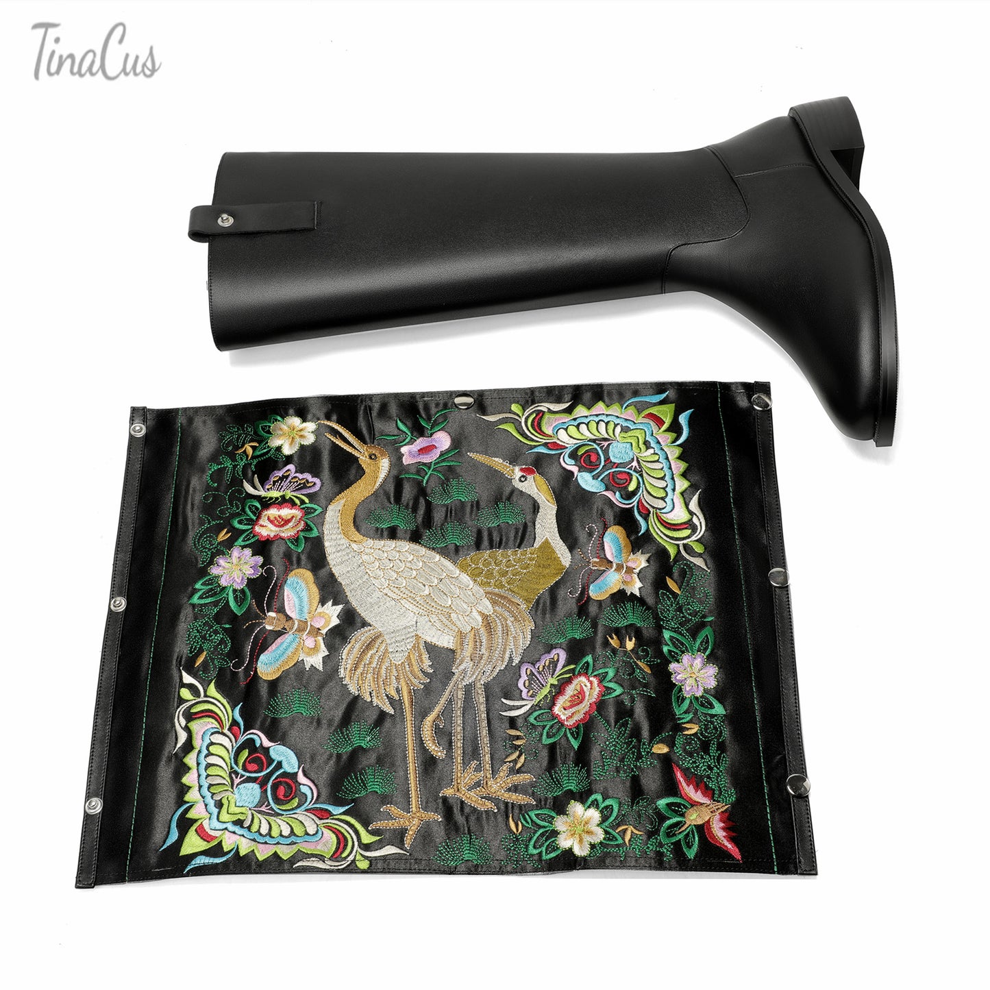 TinaCus Handmade Women's Genuine Leather Detachable Two Styles Zip Up Embroidery Bird Flowers Knee High Boots