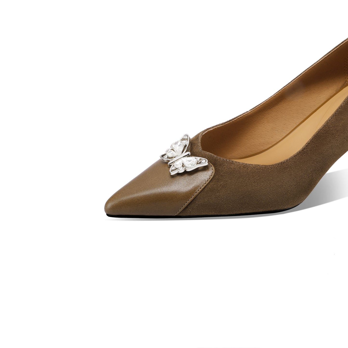 TinaCus Women's Cap Toe Two-Toned Genuine/Suede Leather Handmade Chunky Heels Pumps Shoes with Butterfly