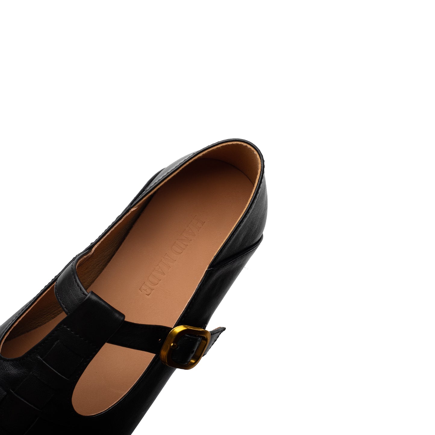 TinaCus Women's Soft Leather Round Toe Weave T-Strap Stacked Heel Mary Jane Flats Shoes