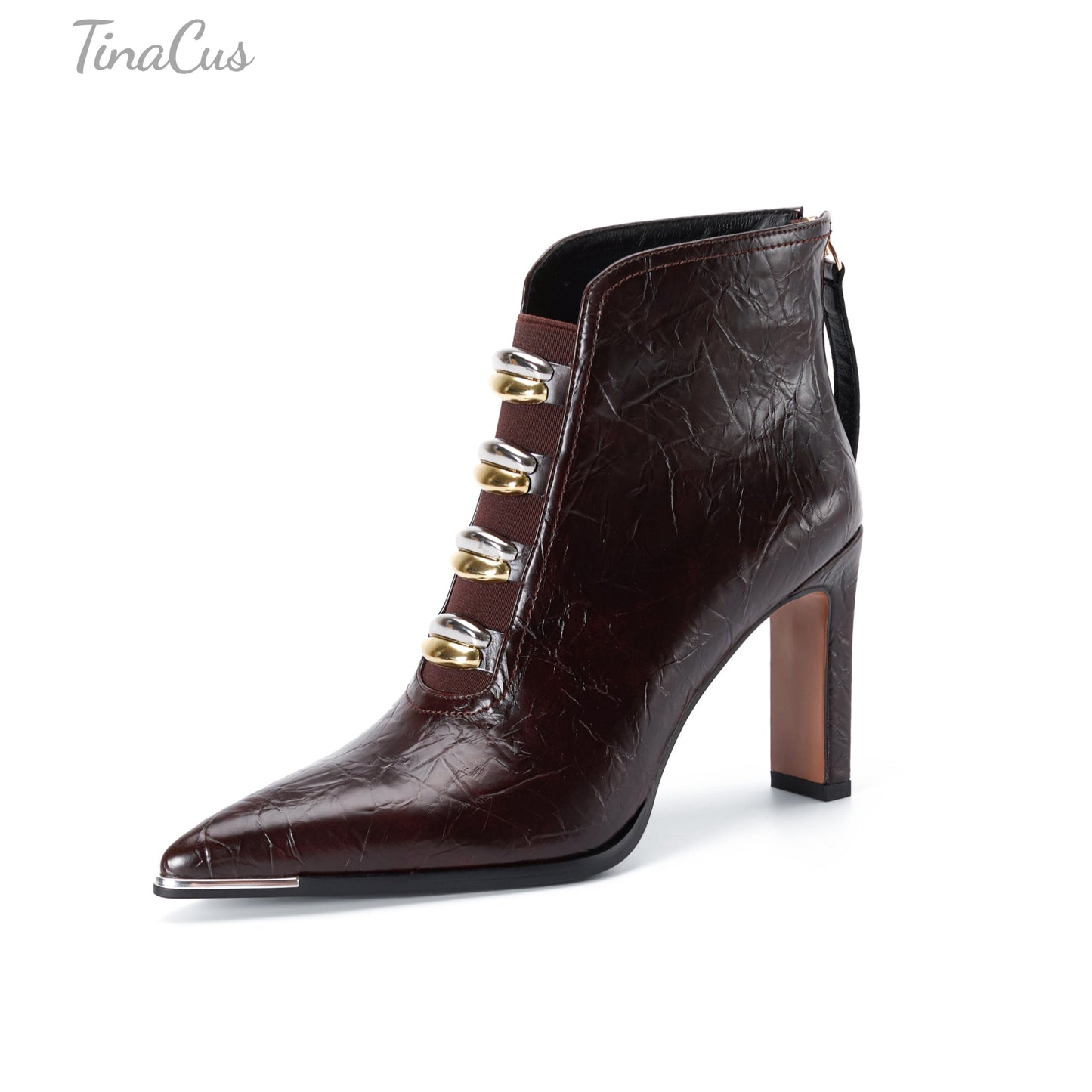 TinaCus Handmade High Heels Ankle Boots Women's Pointed Toe Genuine Leather Back Zip up Chic Booties