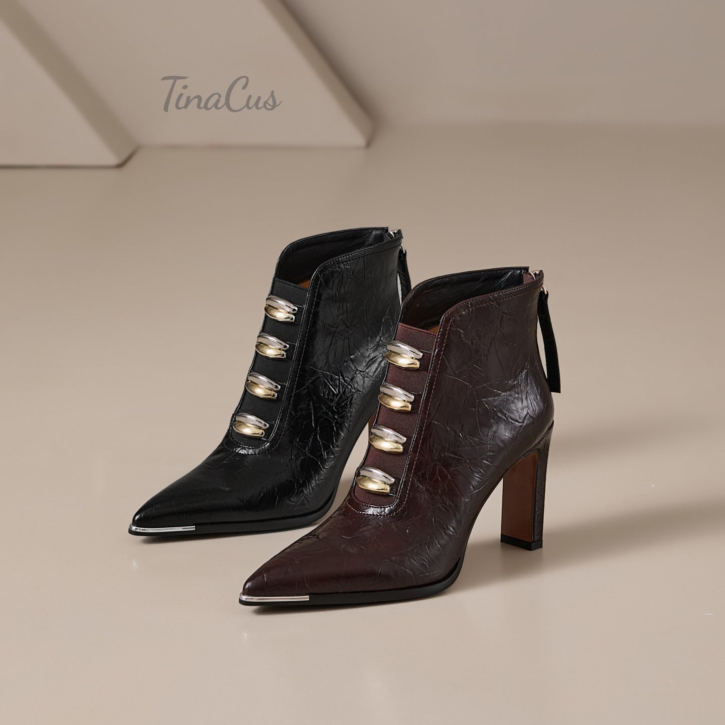 TinaCus Handmade High Heels Ankle Boots Women's Pointed Toe Genuine Leather Back Zip up Chic Booties