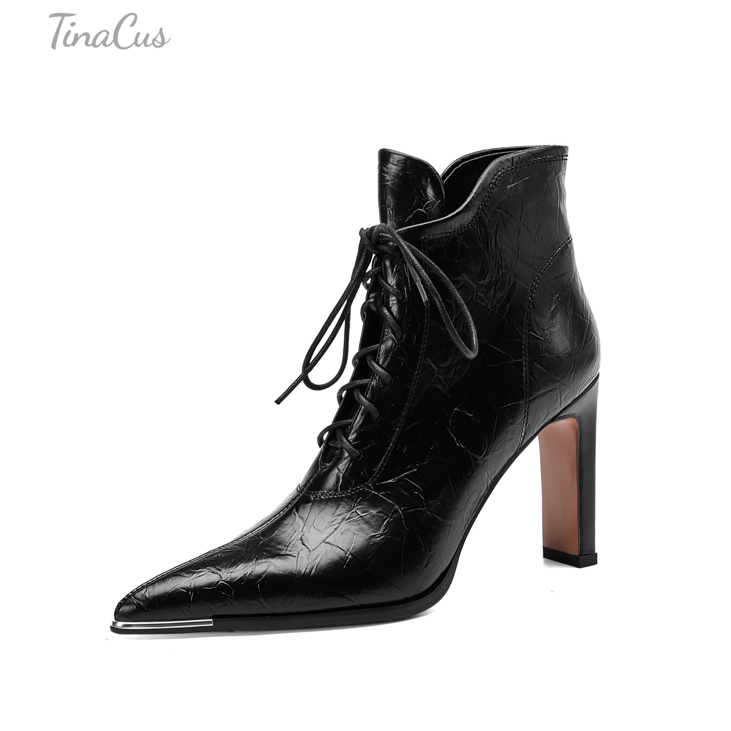 TinaCus Women's Selftie& Zipper Short Boots Pointed Toe Genuine Leather High Heels Stylish Ankle Boots