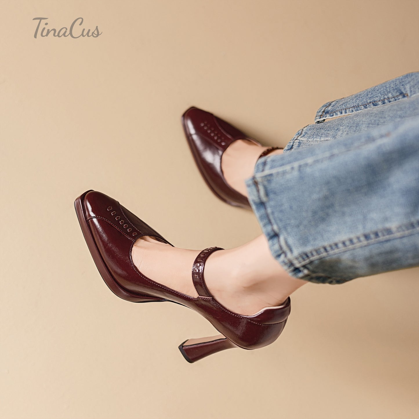 TinaCus Genuine Leather Handmade Buckle Strap Women's Pointed Toe Platform High-Heels Chic Pumps Shoes