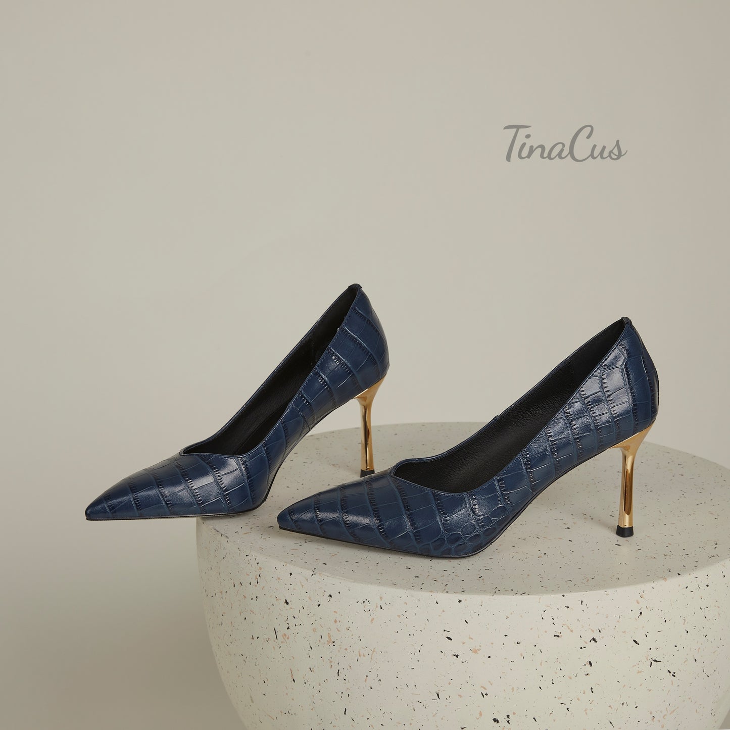 TinaCus Embossed Genuine Leather Women's Pointed Toe Handmade Stiletto Heels Chic Pumps Shoes