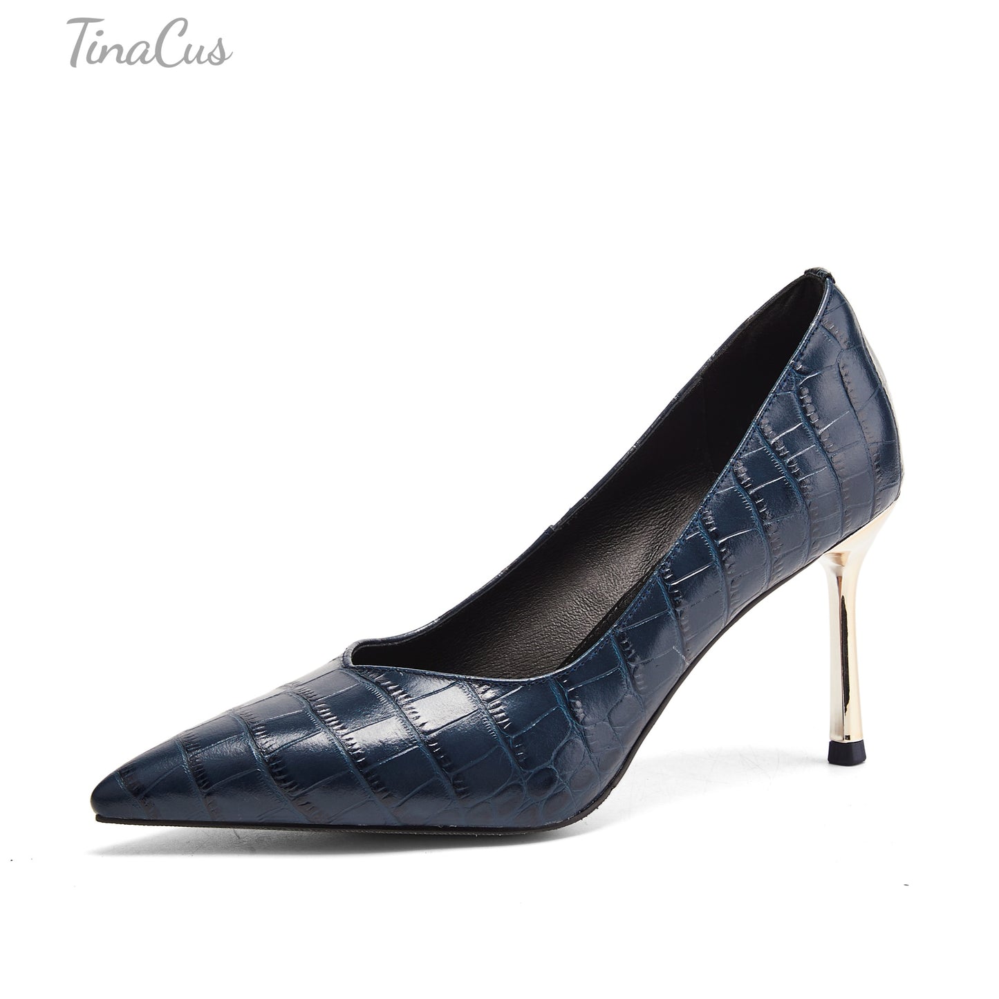 TinaCus Embossed Genuine Leather Women's Pointed Toe Handmade Stiletto Heels Chic Pumps Shoes