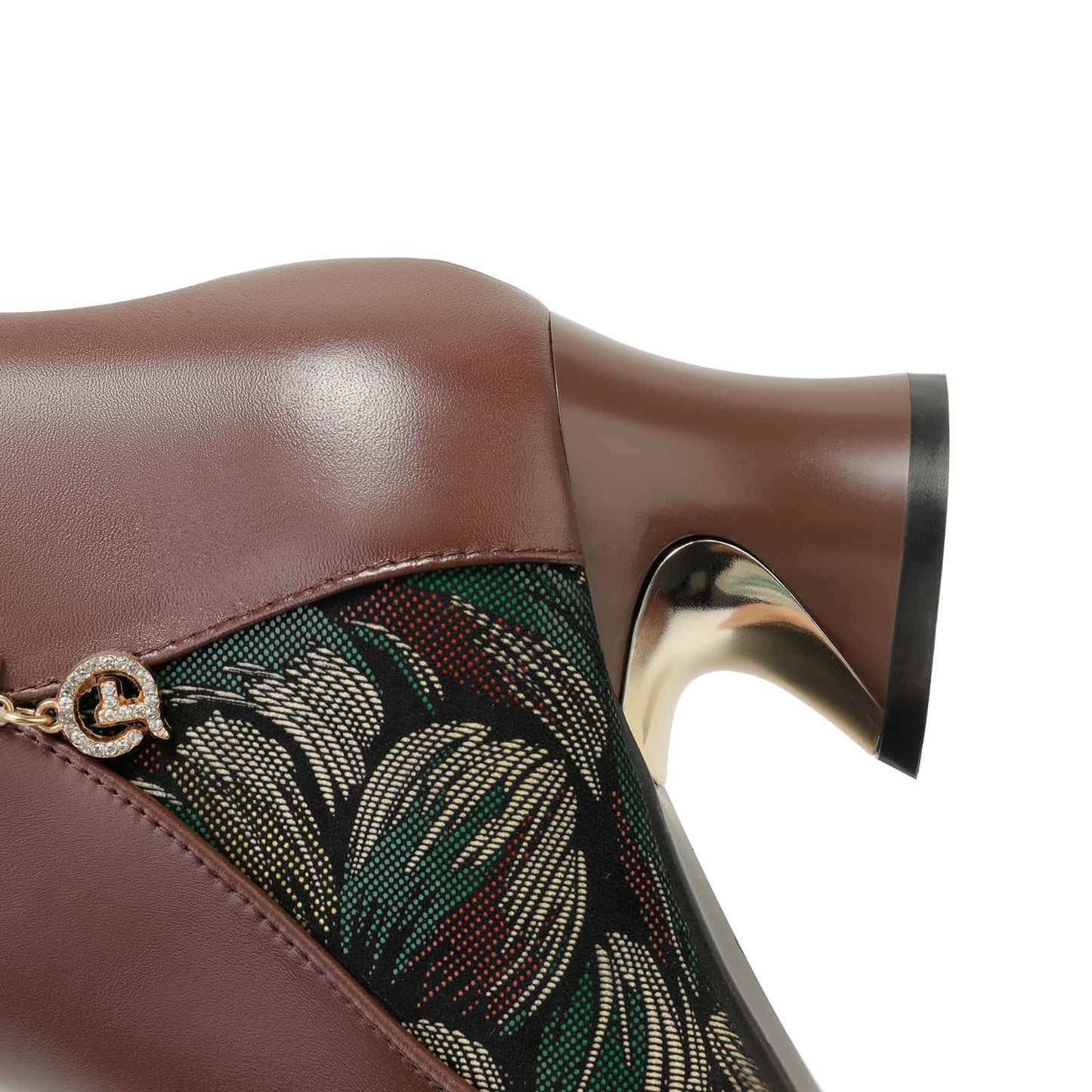 TinaCus Women's Genuine Leather Ankle Booties Handmade Pendant Printed Side Zipper Pointed Toe Chunky Heel