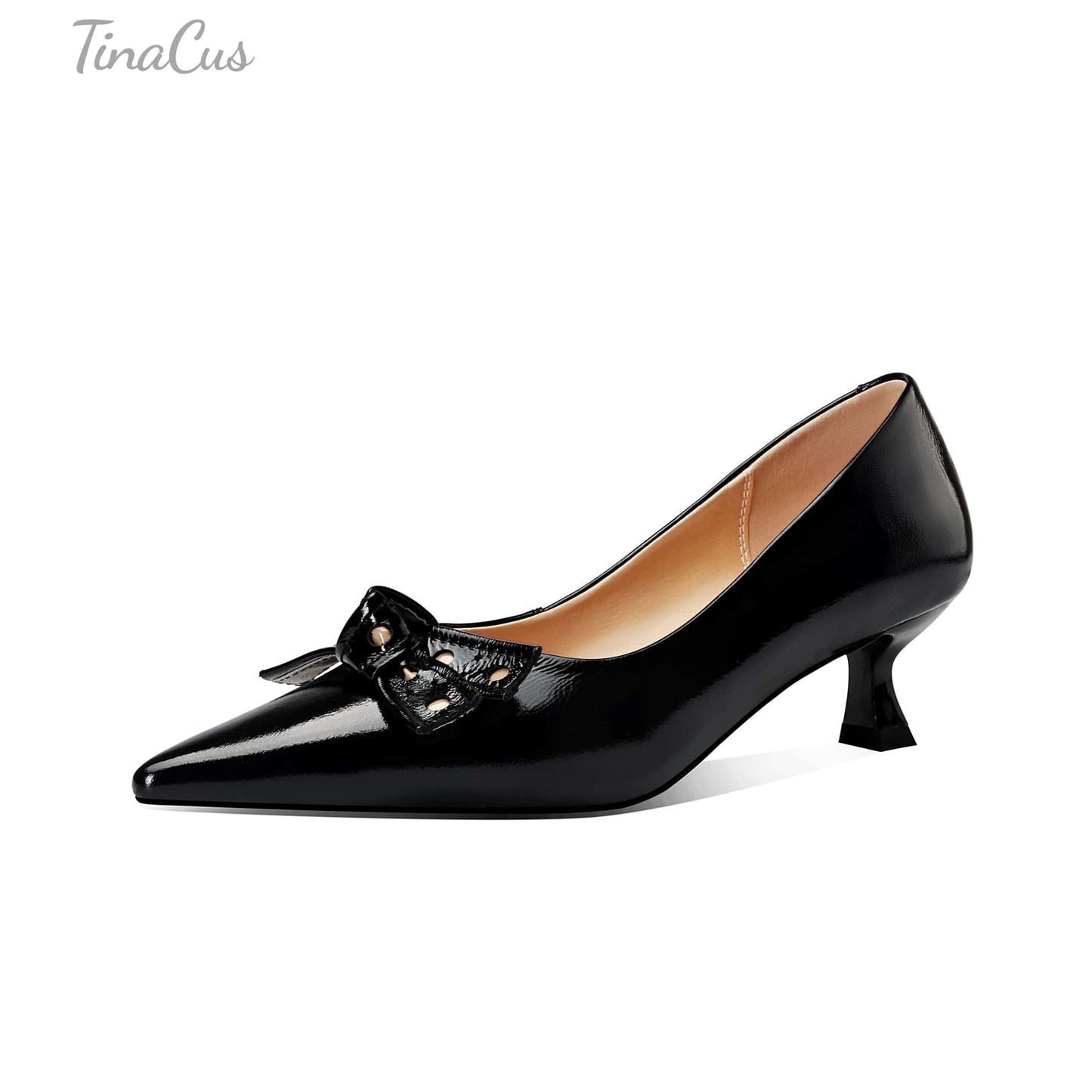 TinaCus Women's Kitten Heel Pumps Handmade Genuine Leather Bowknot with Holes Pointed Toe Dress Shoes Wedding Business