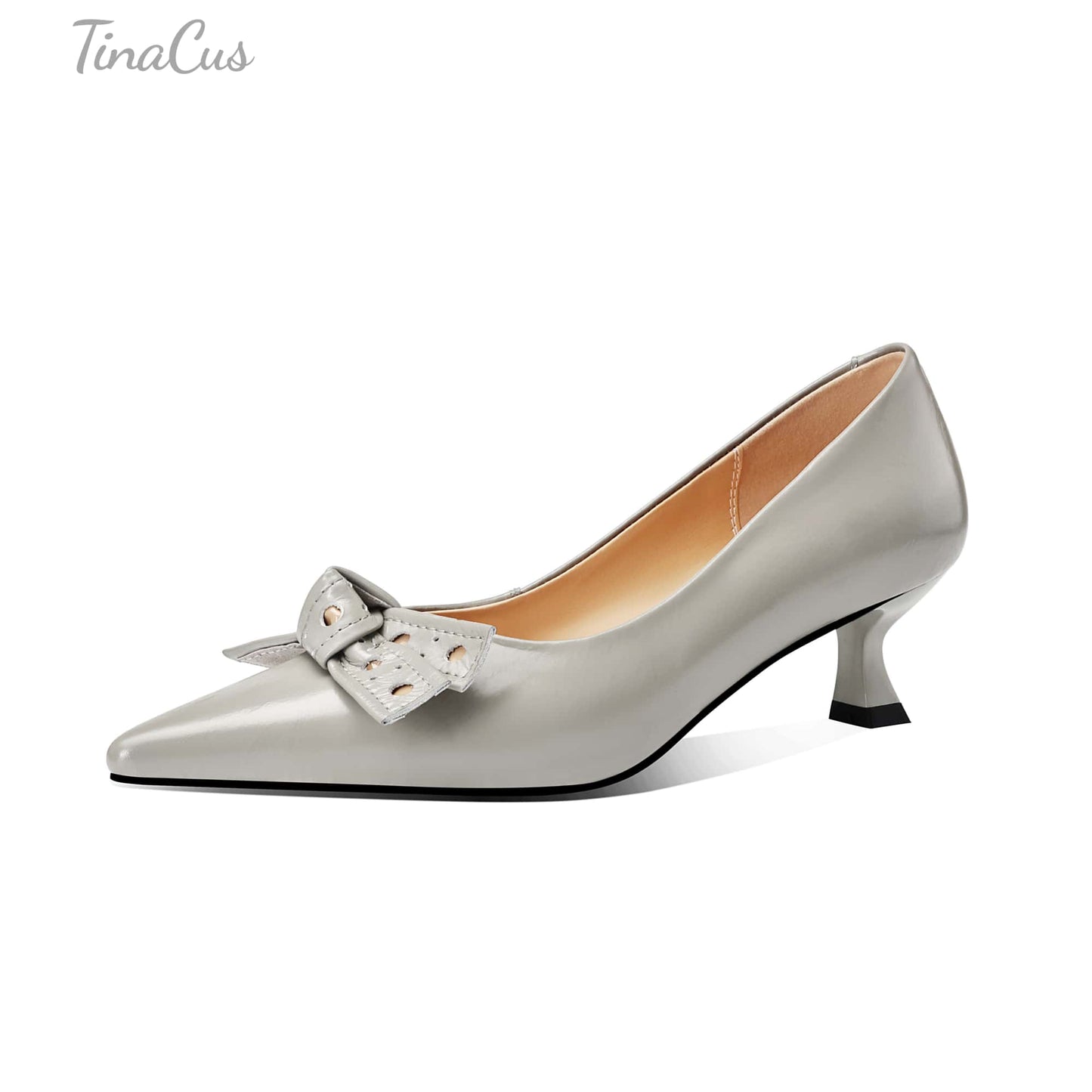 TinaCus Women's Kitten Heel Pumps Handmade Genuine Leather Bowknot with Holes Pointed Toe Dress Shoes Wedding Business