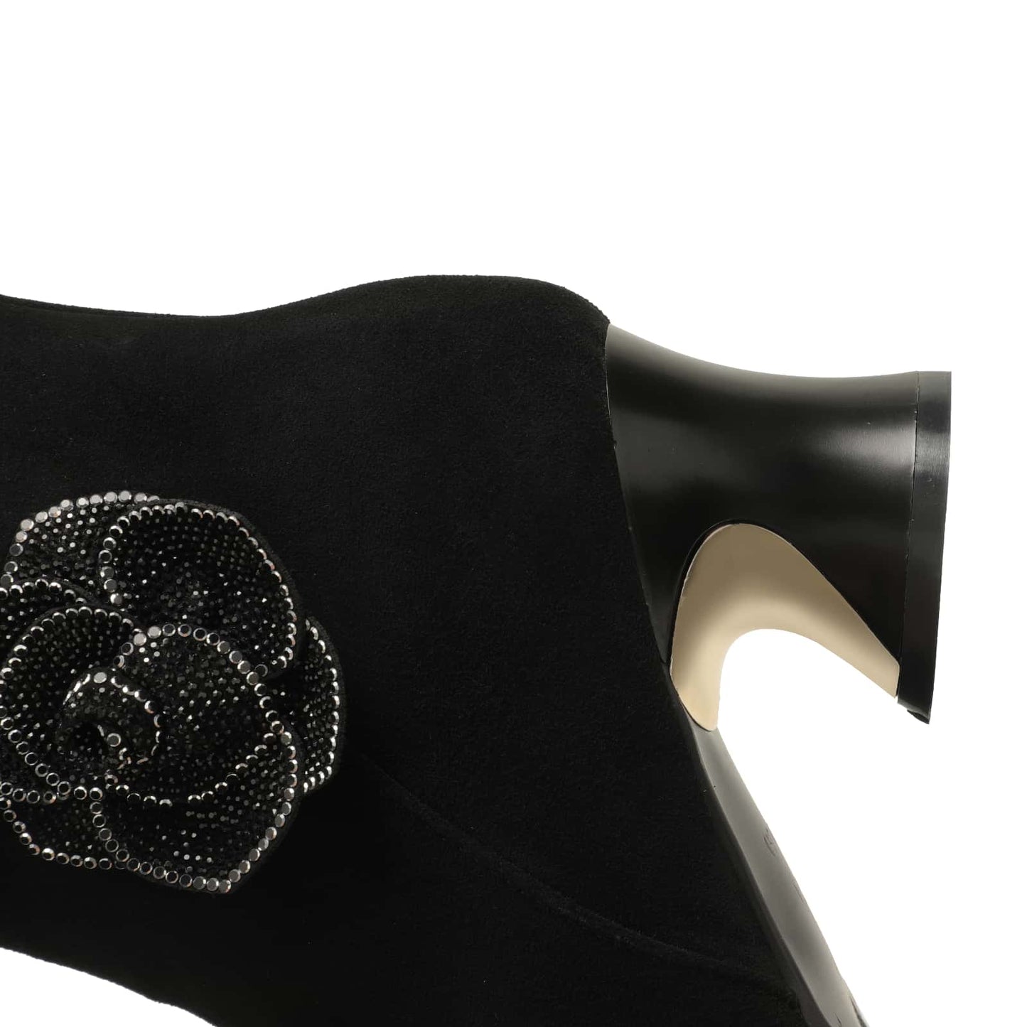 TinaCus Women's Rhinestone Booties Suede Leather Handmade Floral Side Zipper Pointed Toe Chunky Heel