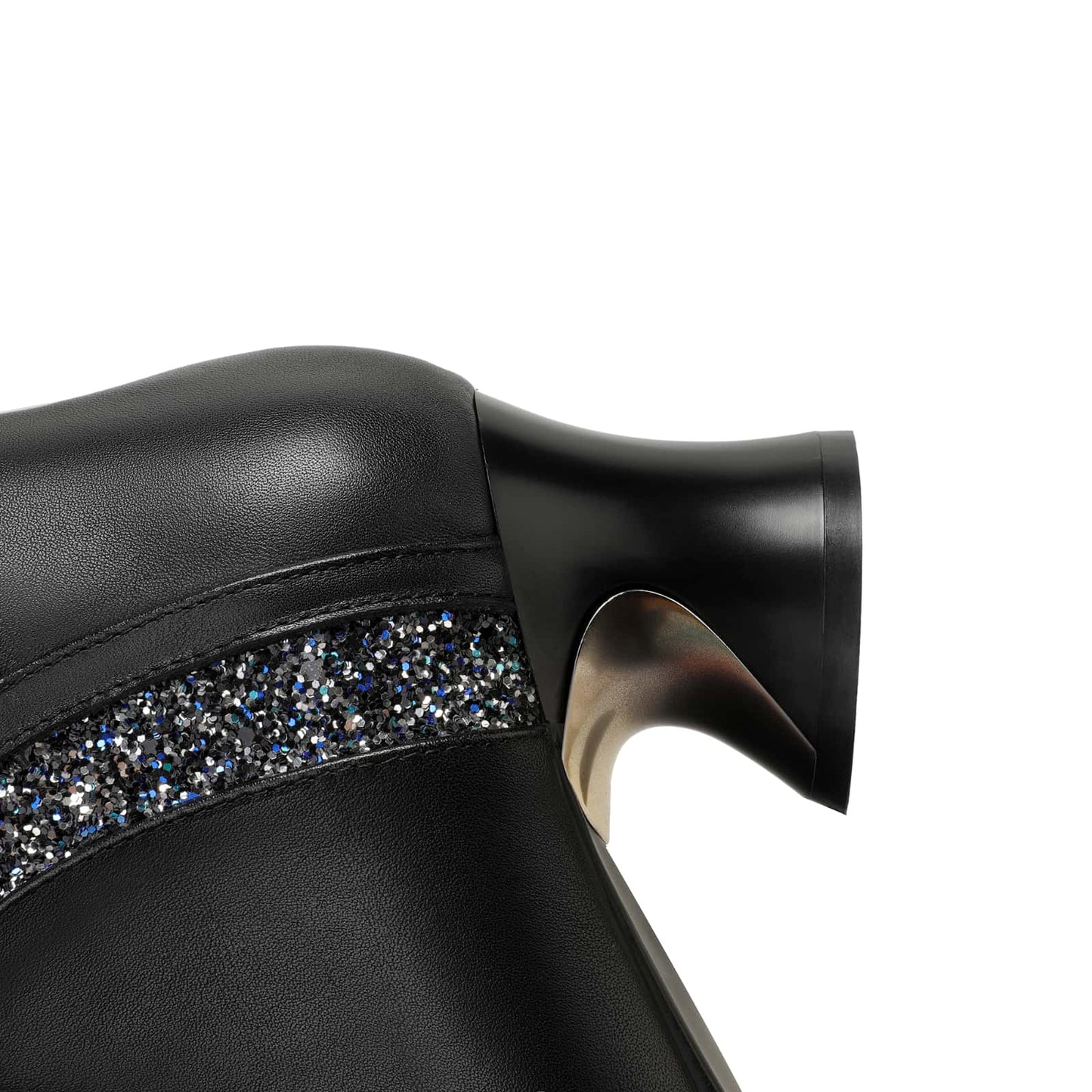 TinaCus Women's Leather Ankle Booties Handmade Sequins Side Zipper Pointed Toe Chunky Heel