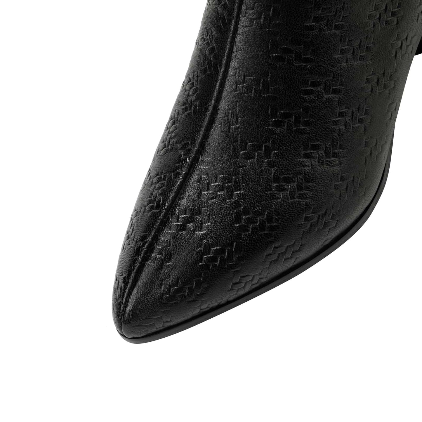 TinaCus Women's Leather Ankle Booties Handmade Embossed Side Zipper Pointed Toe Chunky Heel