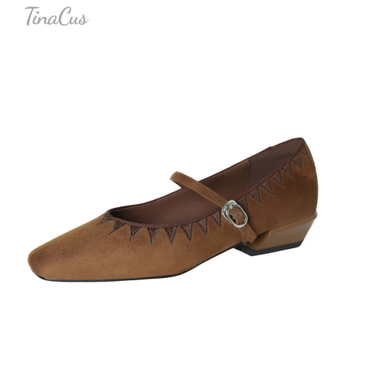 TinaCus Women's Suede Leather Mary Jane Shoes Handmade Square Toe Dress Flats Office Casual