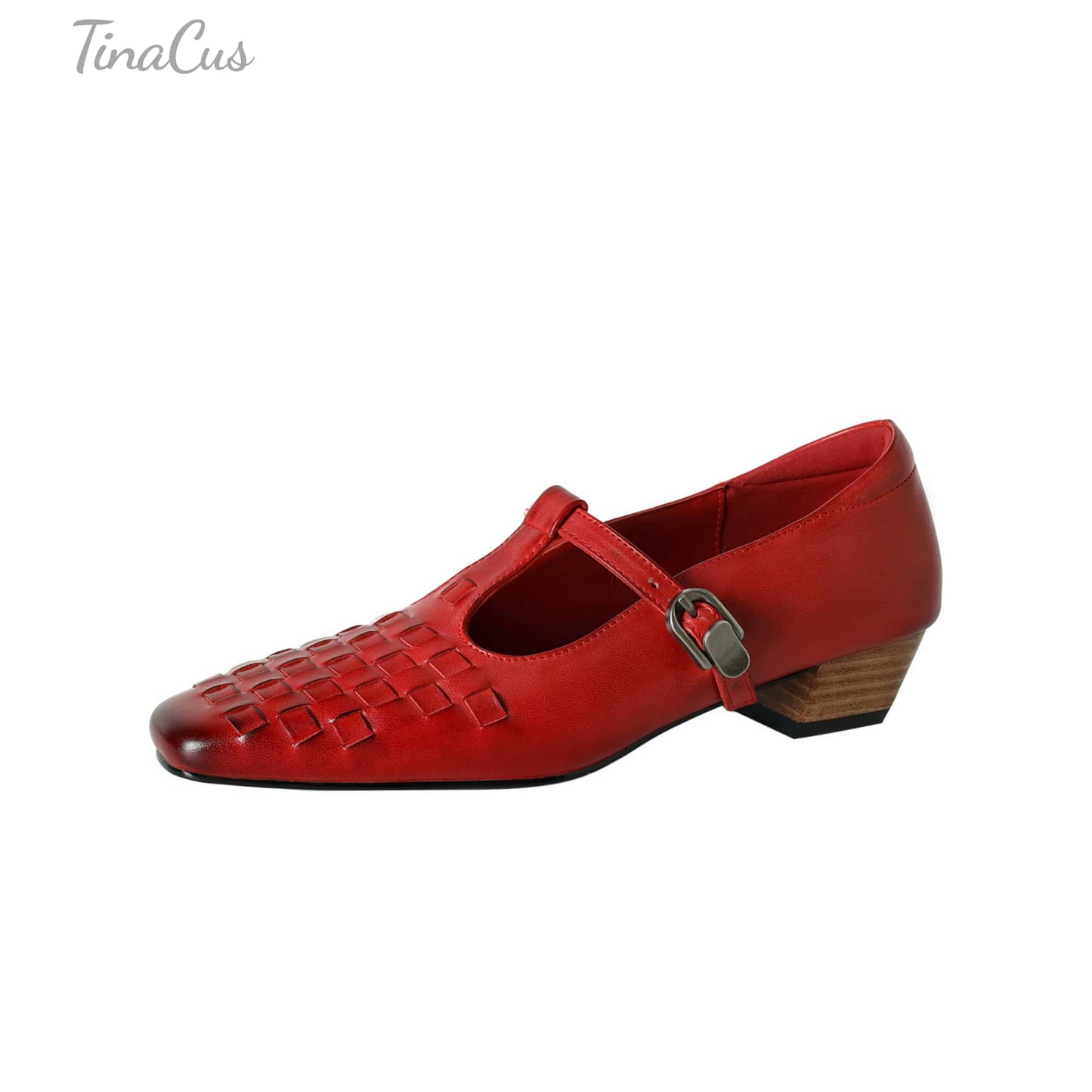 TinaCus Women's Genuine Leather T-bar Strap Loafers Handmade Square Toe Dress Mary Jane Shoes