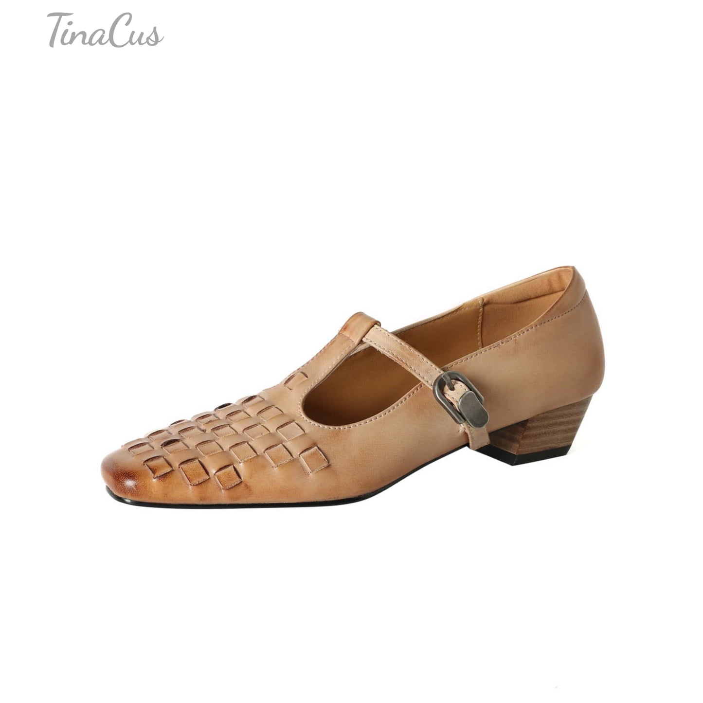 TinaCus Women's Genuine Leather T-bar Strap Loafers Handmade Square Toe Dress Mary Jane Shoes