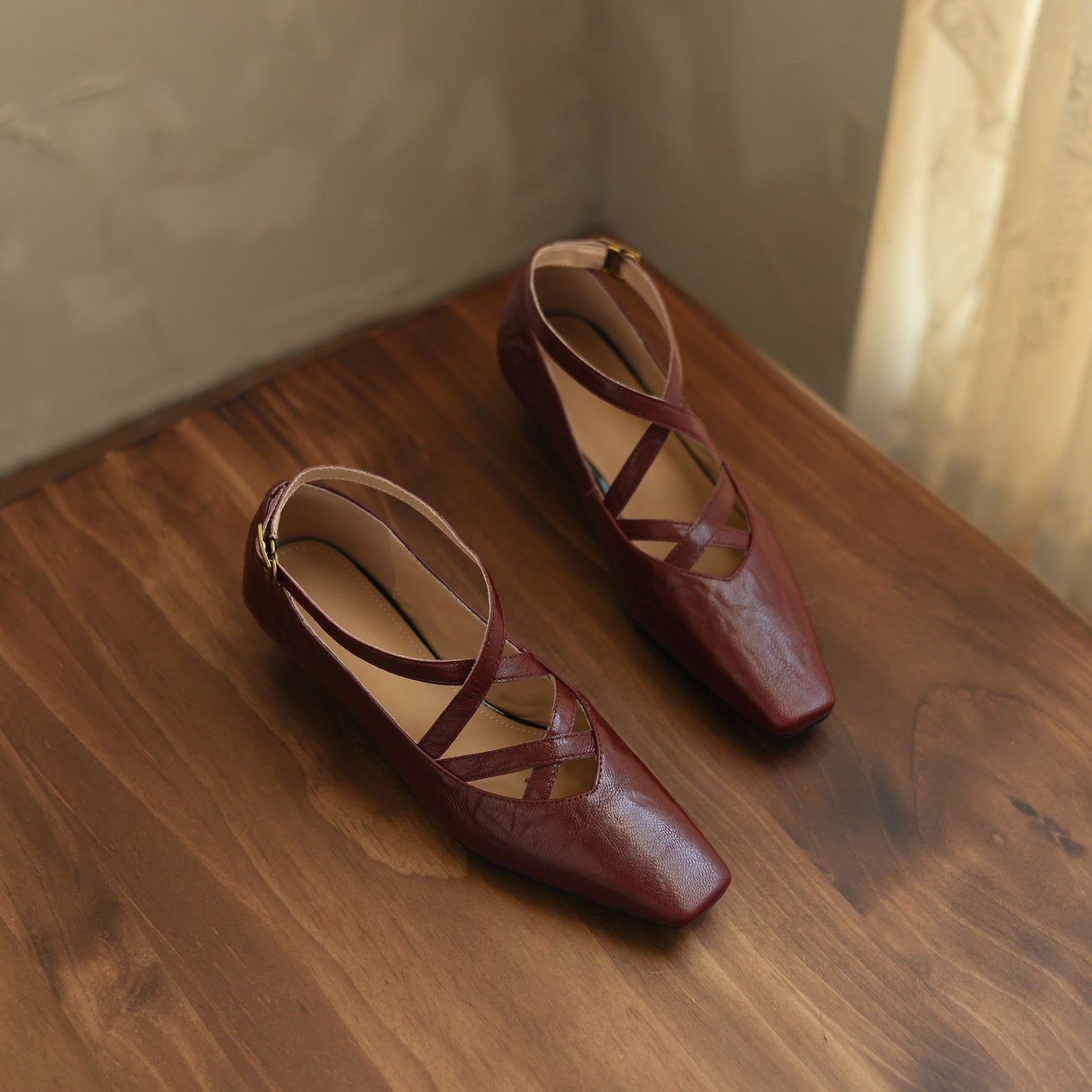 TinaCus Handmade Women's Genuine Leather Square Toe Cross Ankle Strap Mary Jane Shoes