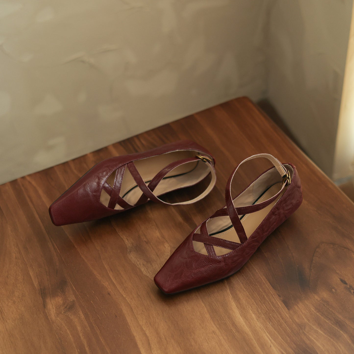 TinaCus Handmade Women's Genuine Leather Square Toe Cross Ankle Strap Mary Jane Shoes