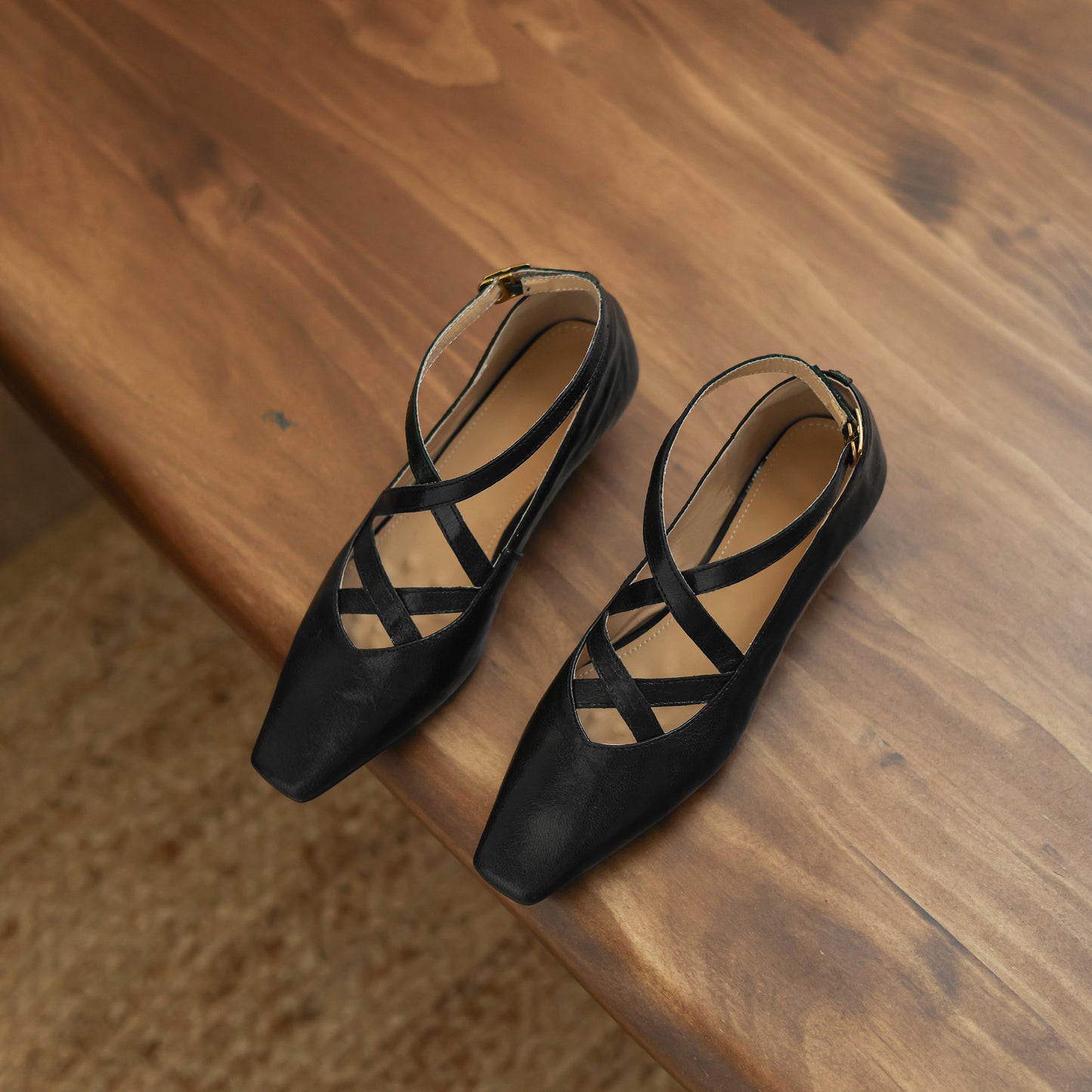 TinaCus Handmade Women's Genuine Leather Square Toe Cross Ankle Strap Mary Jane Shoes