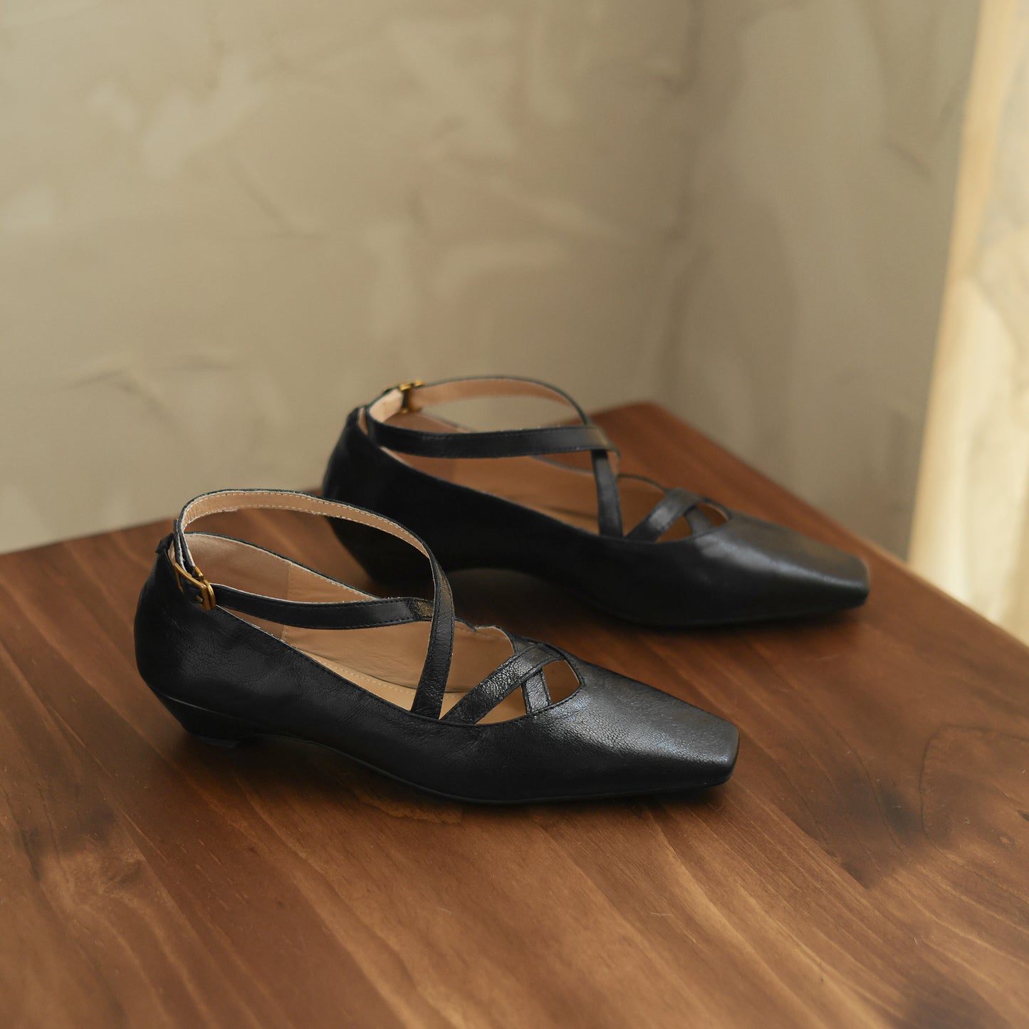 TinaCus Handmade Women's Genuine Leather Square Toe Cross Ankle Strap Mary Jane Shoes