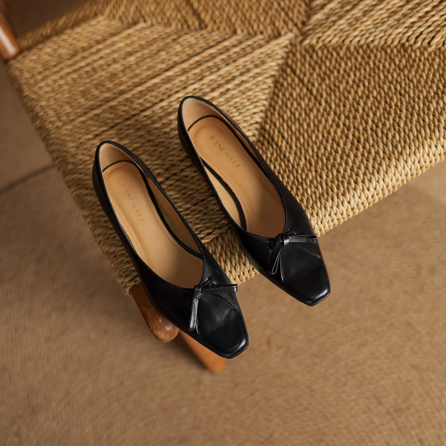 TinaCus Handmade Women's Genuine Leather Square Toe Slip On Low Kitten Heel Pumps with Bowknot