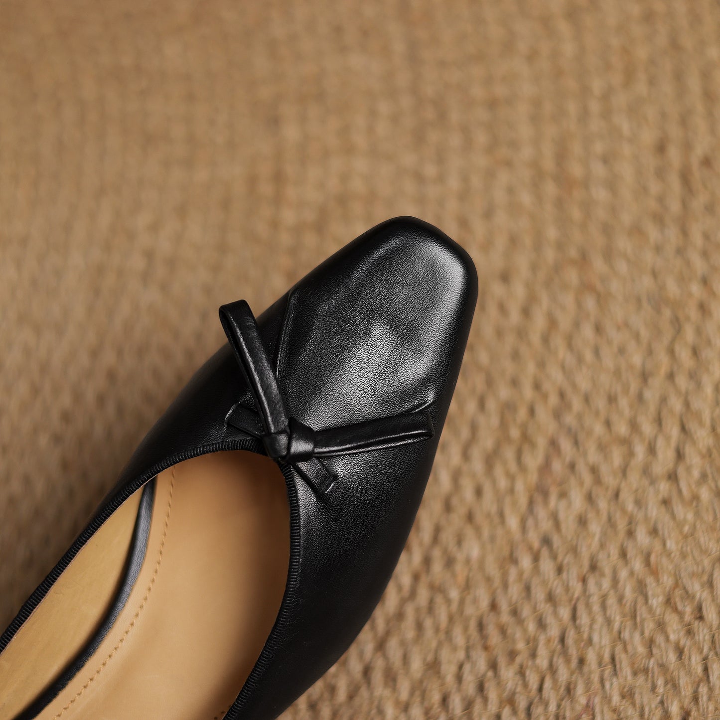 TinaCus Handmade Women's Genuine Leather Square Toe Slip On Low Kitten Heel Pumps with Bowknot